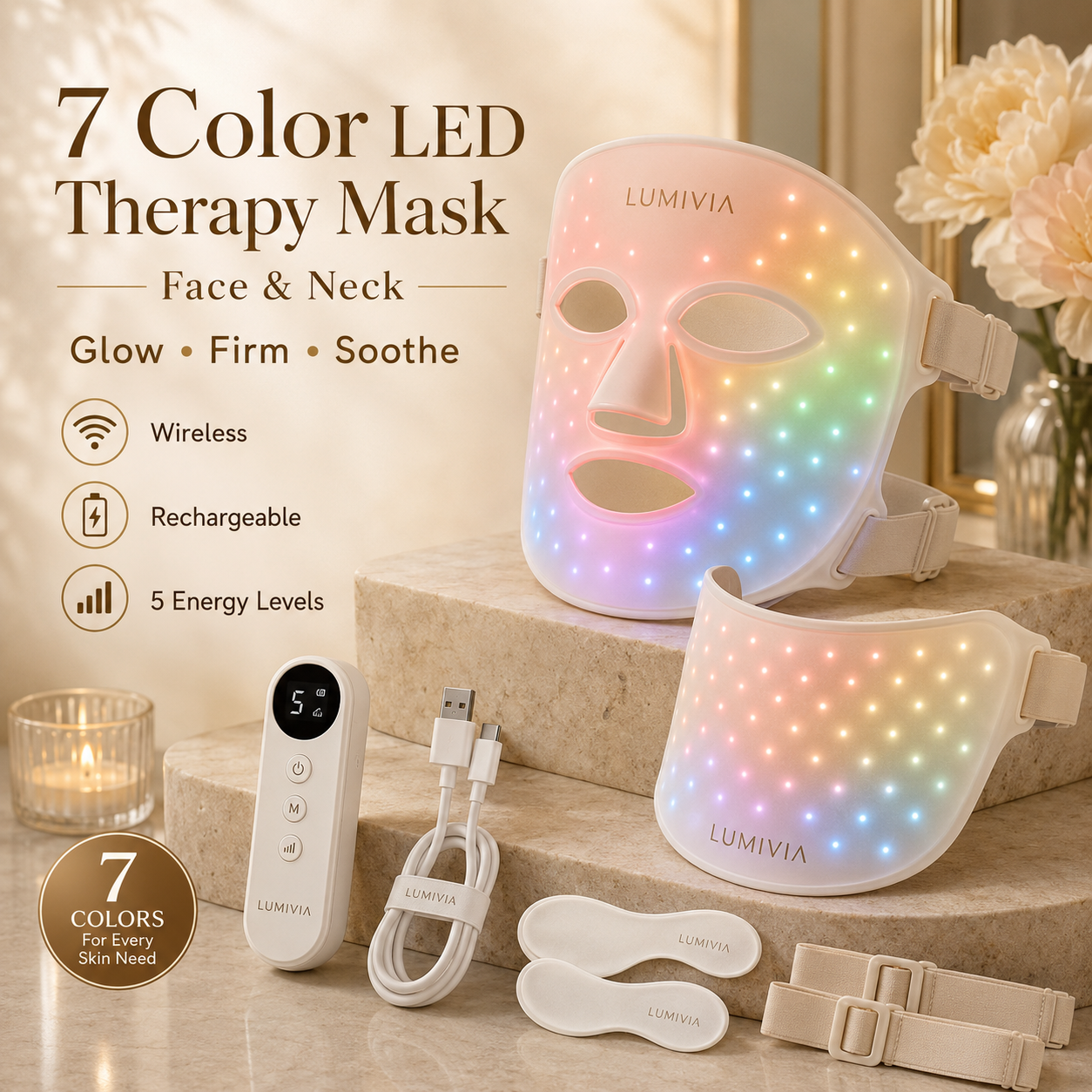 Masque LED Visage & Cou 7 Couleurs