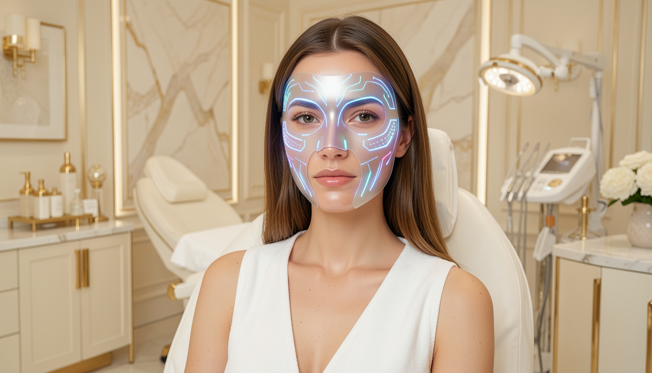 Modern woman using advanced LED skincare technology in a luxury beauty environment.slider_item_q6Erai