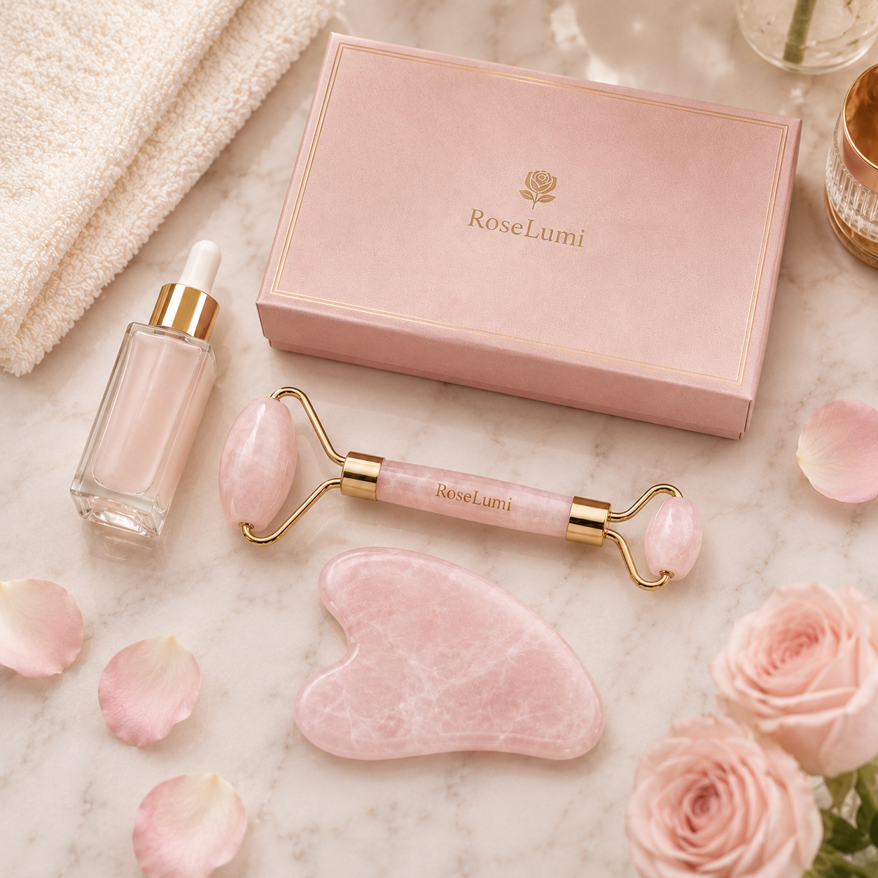 Set Roller & Gua Sha Quartz Rose