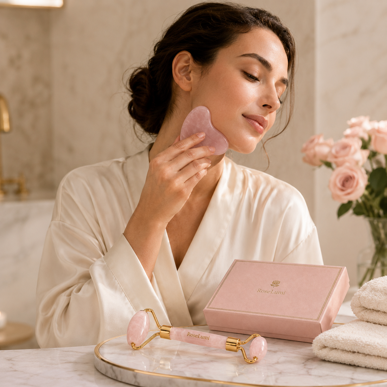 Set Roller & Gua Sha Quartz Rose