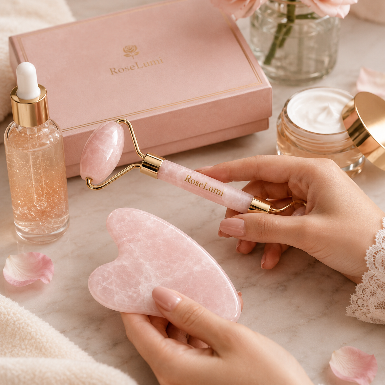 Set Roller & Gua Sha Quartz Rose